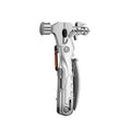 A silver metallic multi-tool device with a futuristic ergonomic design, featuring a textured handle, a side orange accent strip, and a small black grip pad, shown on a plain white background.